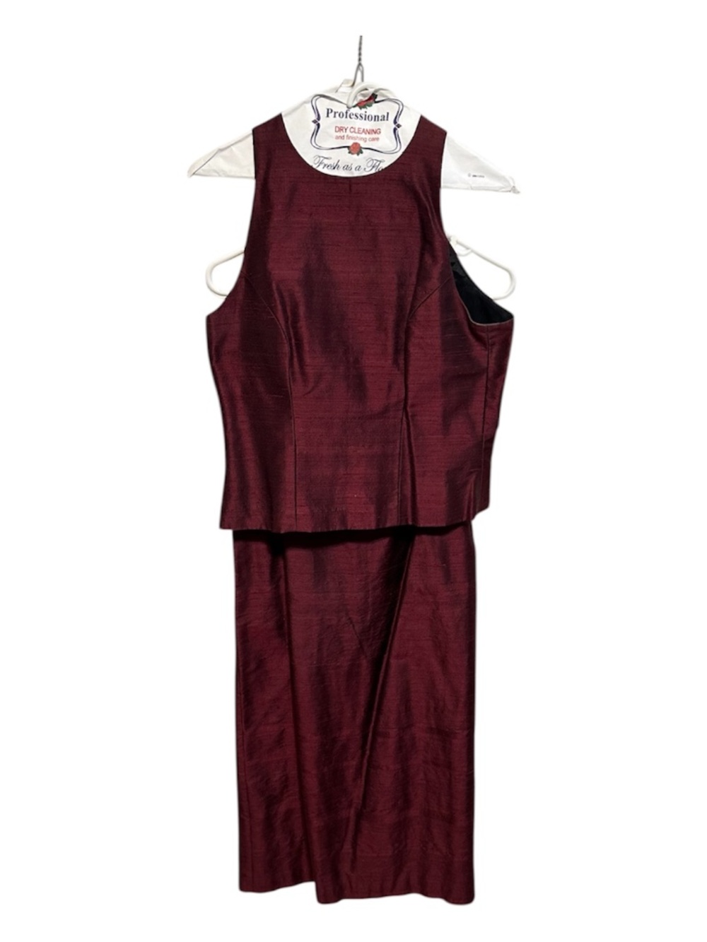 Custom Made Burgundy Formal Dress Set Sleeveless Top & Skirt Elegant Size S